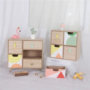 

4 Grid Wooden Storage Box Cosmetic Classification Box Desktop Jewelry Finishing Cabinet Sundries Display Stand Object Organizer