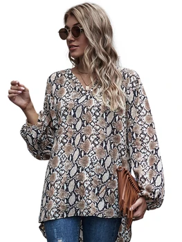 

V Neck Long Sleeve Chiffon Long Sleeve T Shirt New Autumn Femmal Top Women Loose Pullover Leopard Print Home Casual Thin Chic