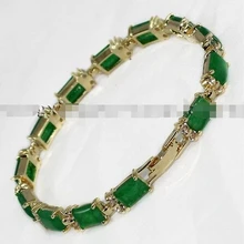 Настоящий натуральный зеленый камень инкрустация звено браслет 7," AAA класс