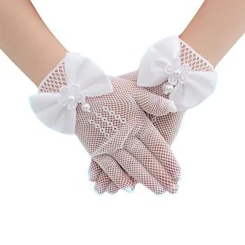 

Gloves Girls Lovely Mesh Princess Gloves Lace Short Dress Bow-knot Etiquette Gloves Wrist Length White, 1 Pair