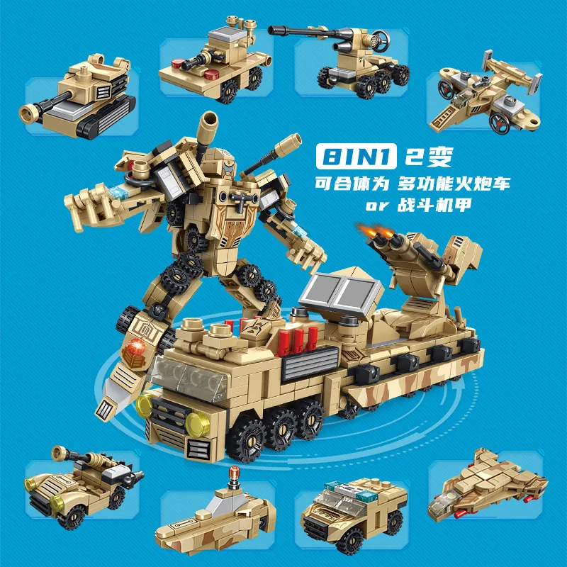

Pan Luo Si 620004-06 product change Warrior series 8-in-1 deformation robot assembling building blocks Enlightenment diy toys