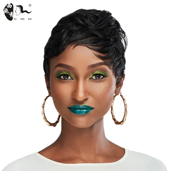 

XISHIXIUHAIR Curly 95%Human Hair Mixed 5%Synthetic Bundles Brazilian Hair Weave Bundles Short Hair Human Hair Bundles For Woman