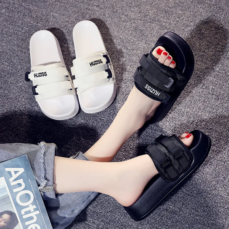 Thick-Soled Casual Velcro Adjustable Width Slippers Female Summer Korean Youthful Vitality Fashion All-Match Vacation Beach Shoe | Обувь