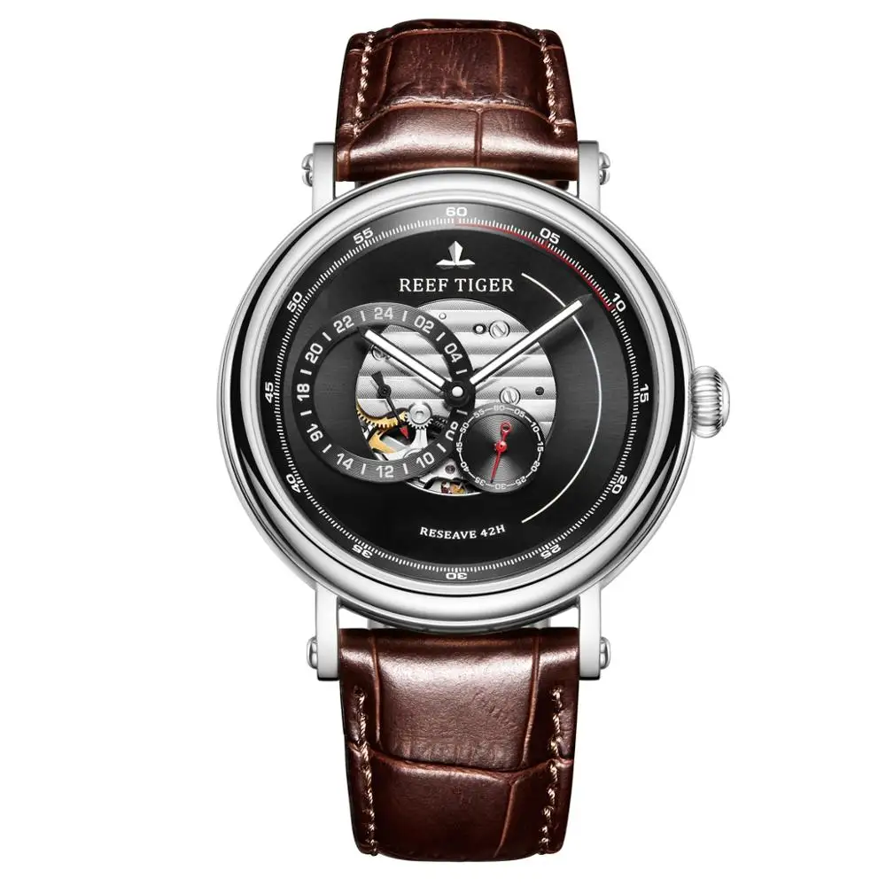 automatic watch p8 Мужские часы, мужские автоматические часы Reef Tiger, Роскошные водонепроницаемые механические наручные часы с кожаным ремешком RGA1617 - Цвет: automatic watch p8