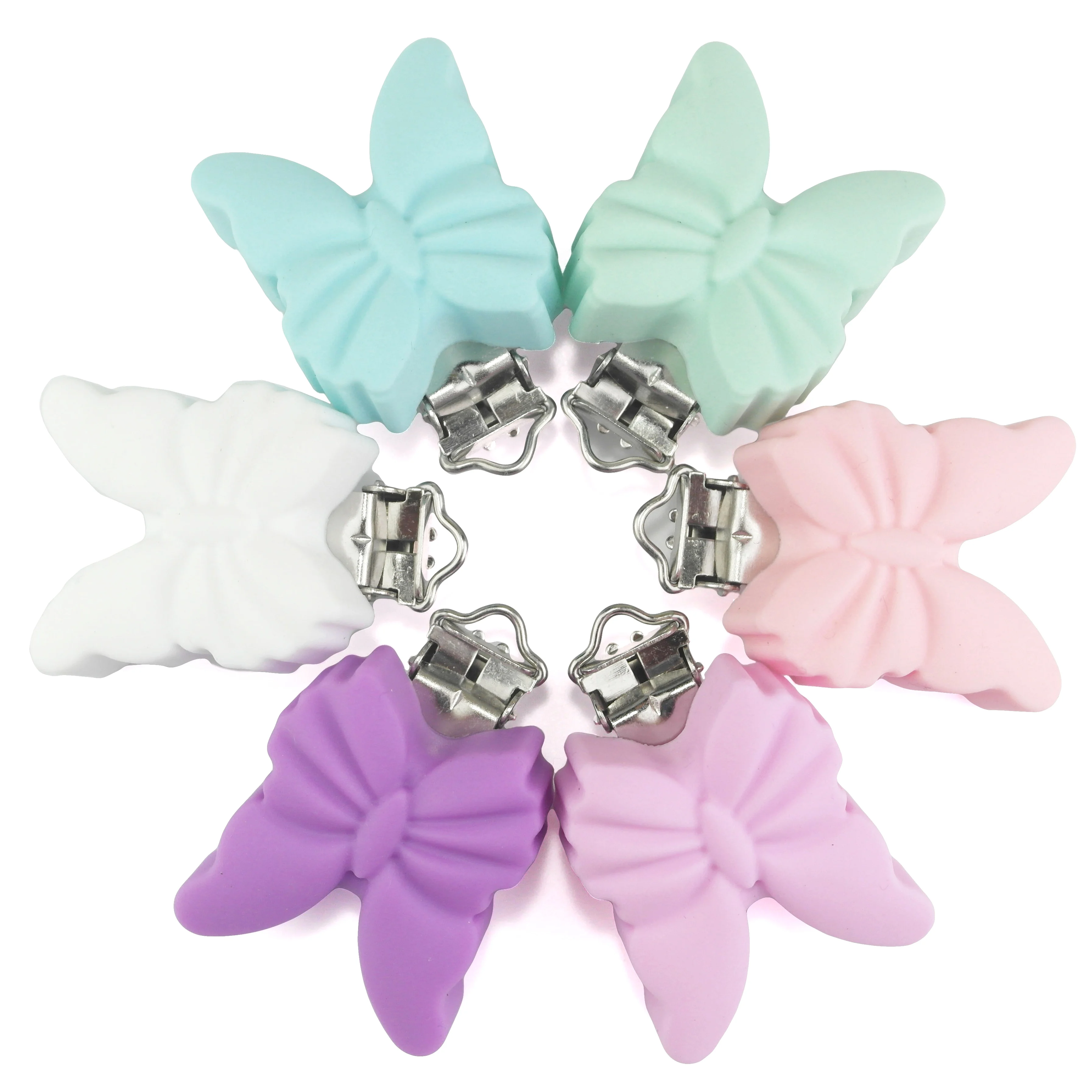 5pcs Butterfuly 실리콘 서스펜더 클립 젖꼭지 체인 클립 실리콘 클립 선택 가능한 실리콘 서스펜더 홀더