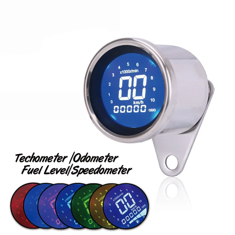 Motorcycle Speedometer 199km/h MPH Trip Odometer Tachometer 10000RPM Fuel Level Display 12V Universal with 7 Color Backlight | Автомобили
