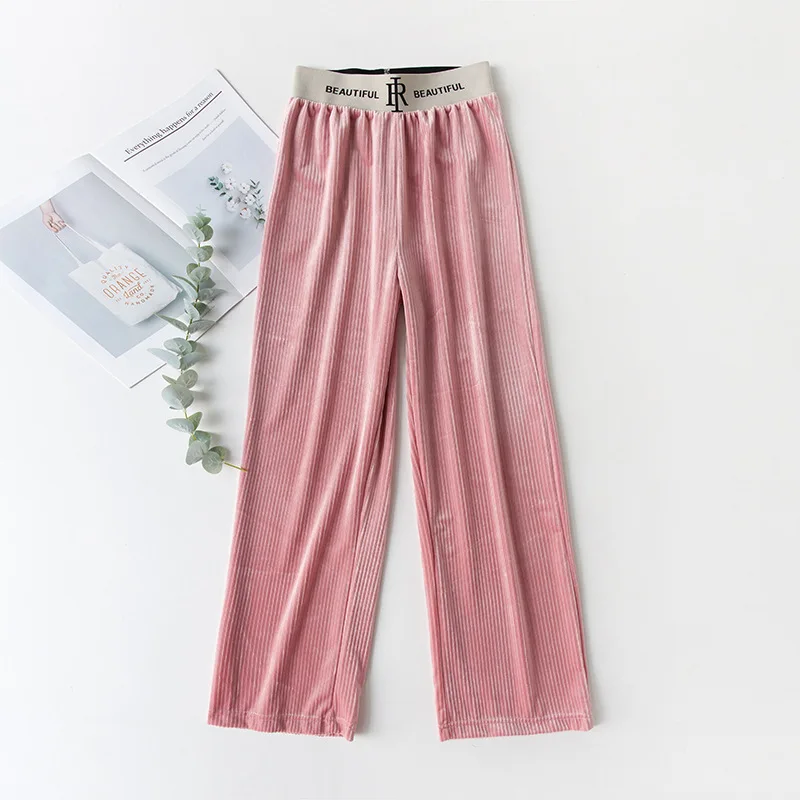 zimu Pink Huzhou осень зима брюки женские эластичные широкие брюки с высокой талией женские прямые свободные повседневные брюки Mujer - Цвет: zimu Pink