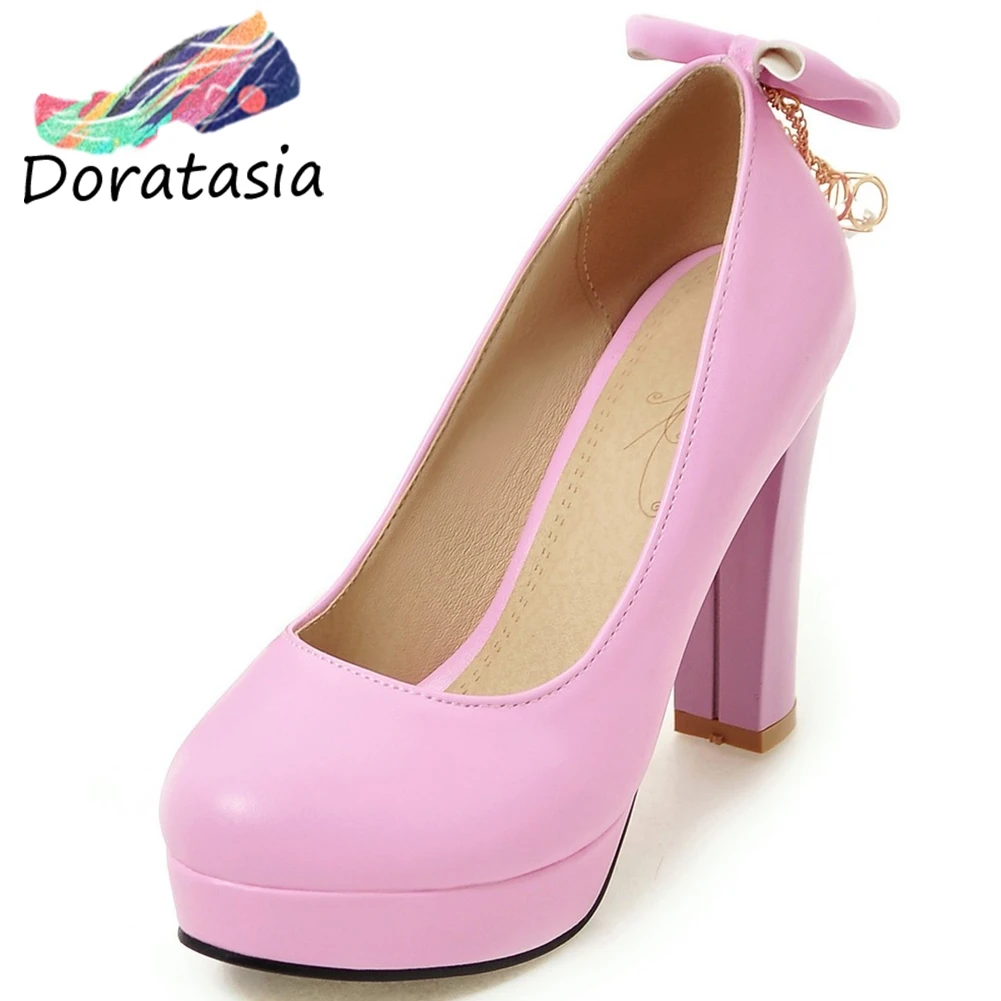 

DORATASIA Girl Fashion High Block Heels Pumps Spring Elegant Solid Shallow Platform Pumps Women Platform Date Shoes Woman