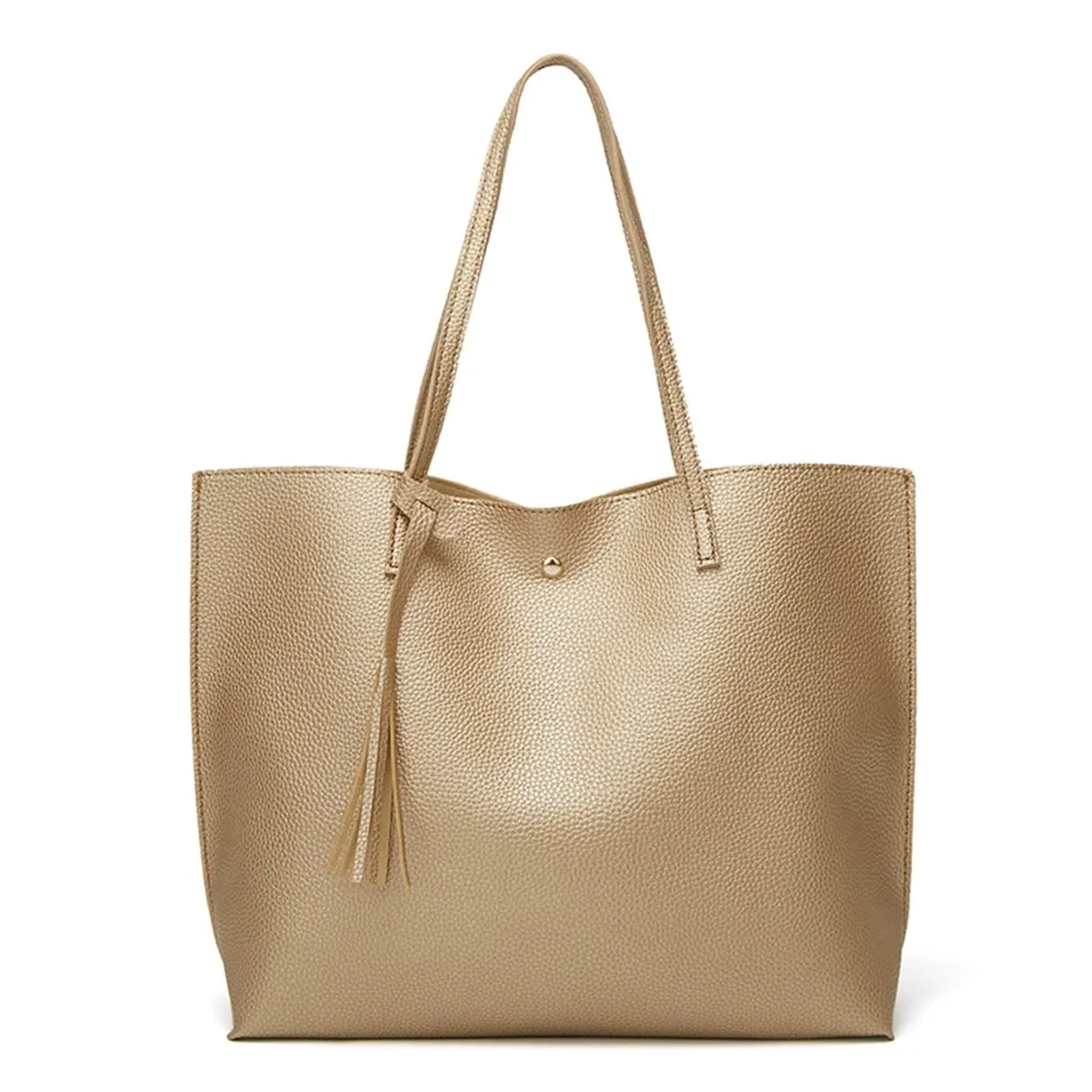 Женская сумка-тоут с бахромой, сплошной цвет, мягкая кожа, большая емкость, Золотая посылка для покупок, сумка на плечо, сумочка, сумки, сумка# R20 - Цвет: Золотой