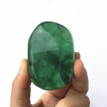 

Polished Natural Green Fluorite Palm Stone Surface Smooth Reiki Healing Chakra Stone