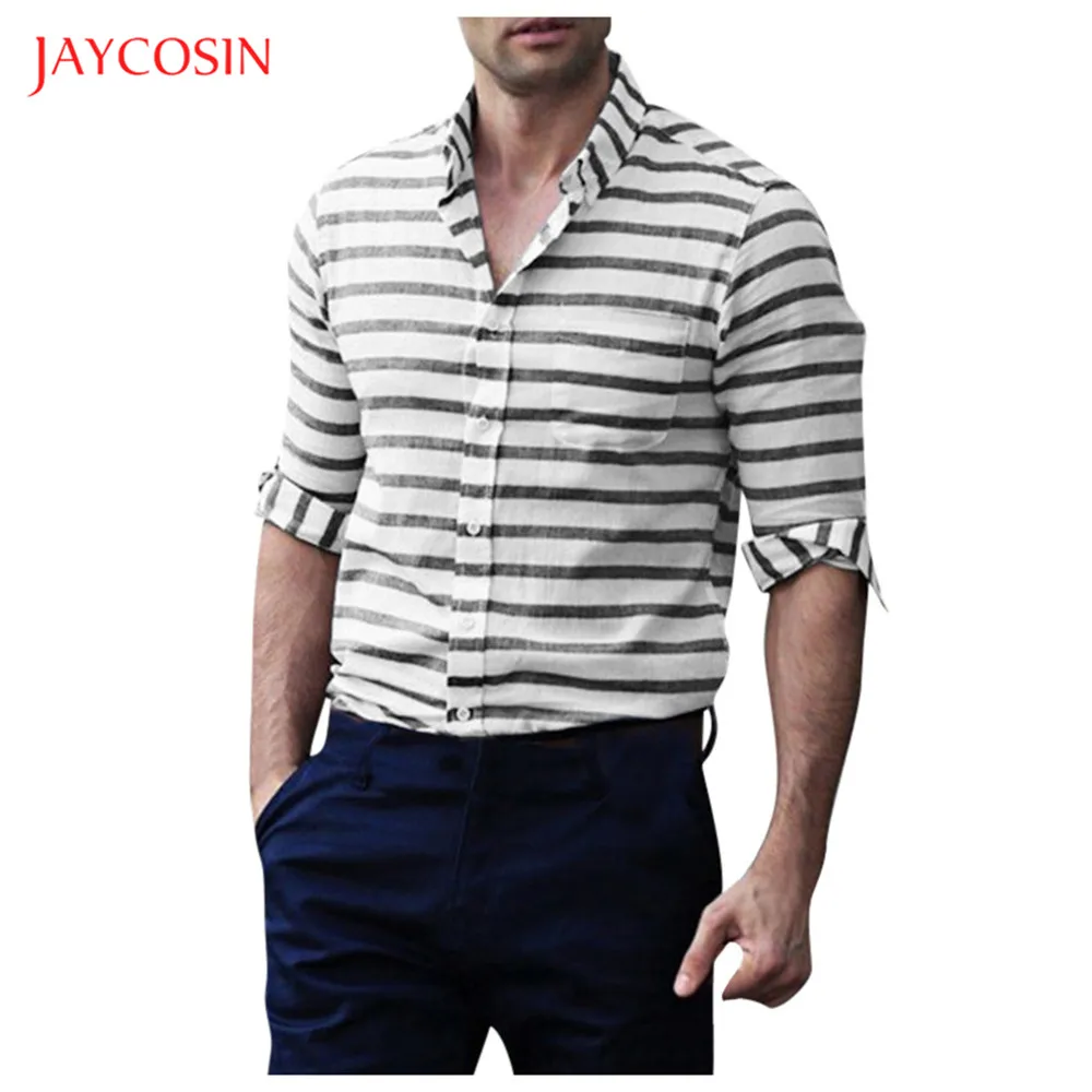Joycosin, зимняя мужская рубашка, Классическая, модная, Мужская одежда, в полоску, с длинным рукавом, Обычный воротник с отворотом, мужская рубашка, новая мода, топы
