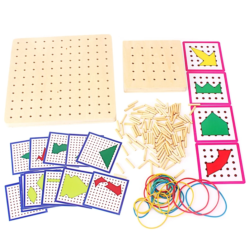 awesome  Baby Montessori Sensory Toy Geometric Shapes Wood Nail Board Wooden Pegged with Rubber Preschool Tr