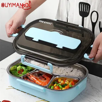 

Lunch Box Food Container for Child 304 Stainless Steel Box Kitchen Leak-proof Food Container Send Dinnerware Set