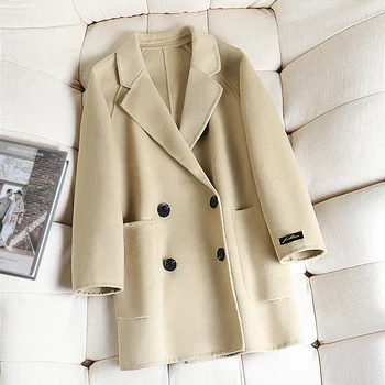 

High Quality Women Wool Coats Loose Solid Color Double Breasted Short Coat 2020 Autumn Winter Warm Clothing