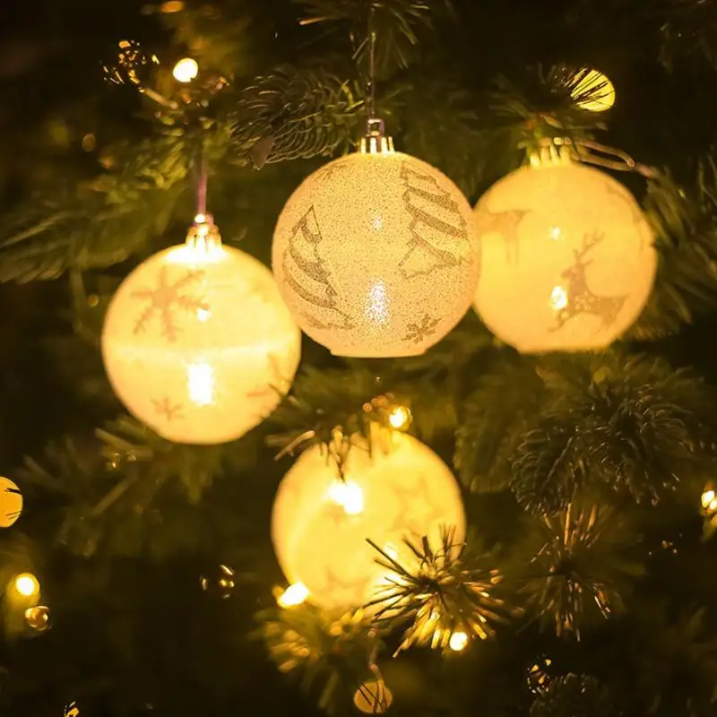 

Plastic Christmas Tree Ball Decoration Pendants White Printed with Lighting