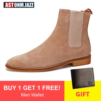 

Men's Ankle Boots Winter Mid-Calf Chelsea Boots Men Black Boot Genuine Leather Suede Mens Winter Boots Big Size 45 46 47 48 12