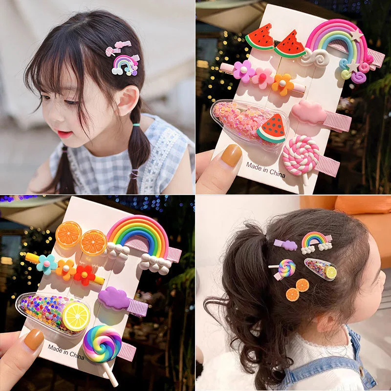 

1 set Cute sweet Girl Cloud Lollipop Rainbow Hairpins Cartoon Bobby Pin Hair Clips for Girls Children Headband Kids Accessories