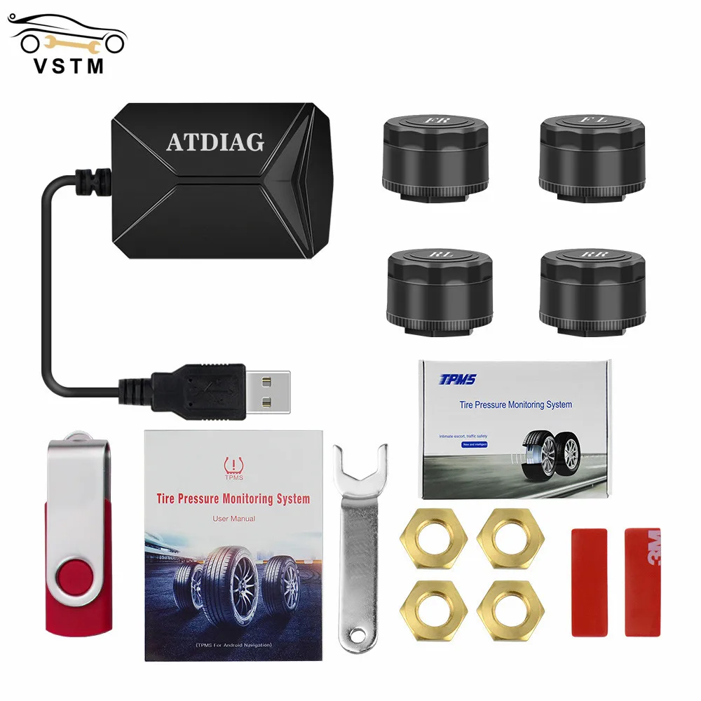 USB Android TPMS Tire Pressure Monitoring System Display Alarm System 4 Sensors Internal External For Car Navigation Radio car tire pressure monitor car alarm system car tire pressure sensor