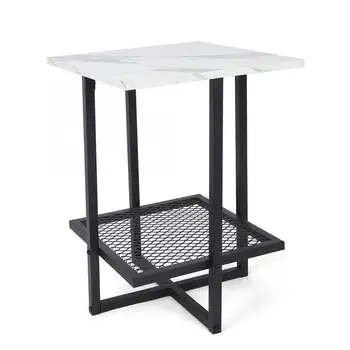 

2 Layer Storage Rack Metal Storage Shelf Table Coffee Desk Modern White Marble Metal Frame for Office Home Living Room