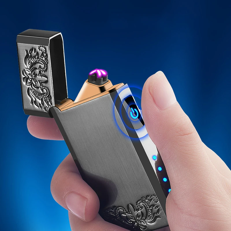 Новинка двухдуговая плазменная USB Зажигалка Светодиодный дисплей питания