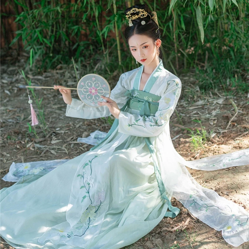 Зеленые танцевальные костюмы Hanfu женское платье феи с вышивкой древний народный фестиваль наряд певцы рейв представление одежда DC2711