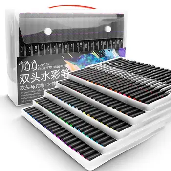

48/60/72/100 Color Watercolor Marker for Drawing Painting Set Professional Water Coloring Soft Brush Pen Set Dual Tip for School