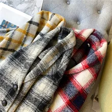 Осень-зима зазор в классическую клетку клетчатый силуэт шерстяное длинное пальто