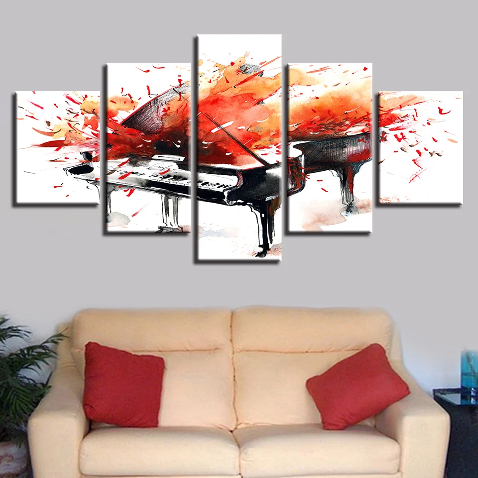 Картина на холсте 5 шт. граффити Музыка Фортепиано плакат модульная HD Печать абстрактные картины рамка стены Искусство Декор в гостиную современный