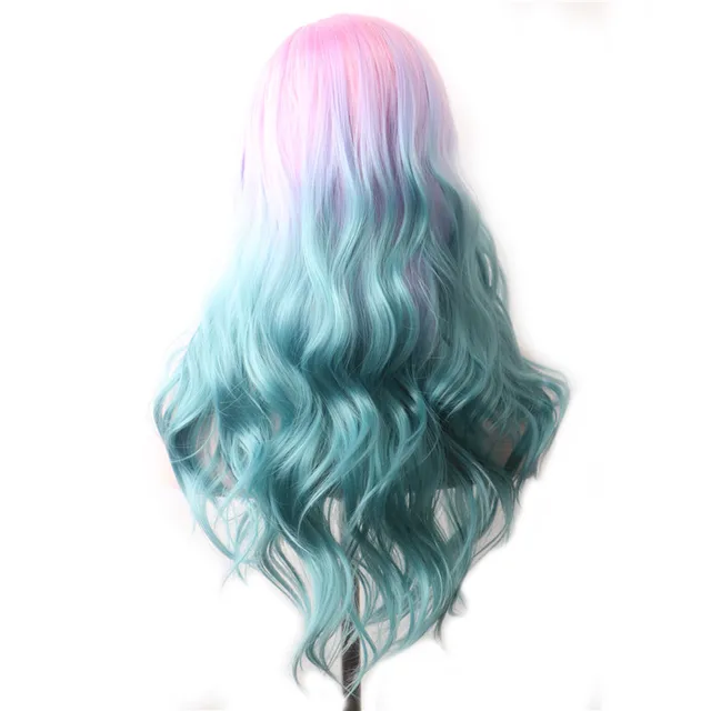 WoodFestival Wavy Synthetic Hair Wig Cosplay Ladies Colored Long Wigs For Women White Pink Red Dark Brown Green Blue Grey Ombre Same As Picture