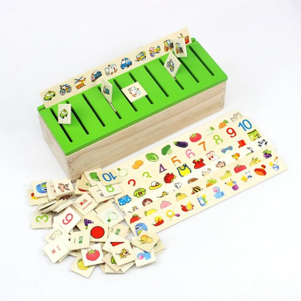 Wooden Sorting Box with Sorter Box - 8 Categories 80 Objects to Sort, Color Shape Recognitions Toy - Baby Early Educational Toy