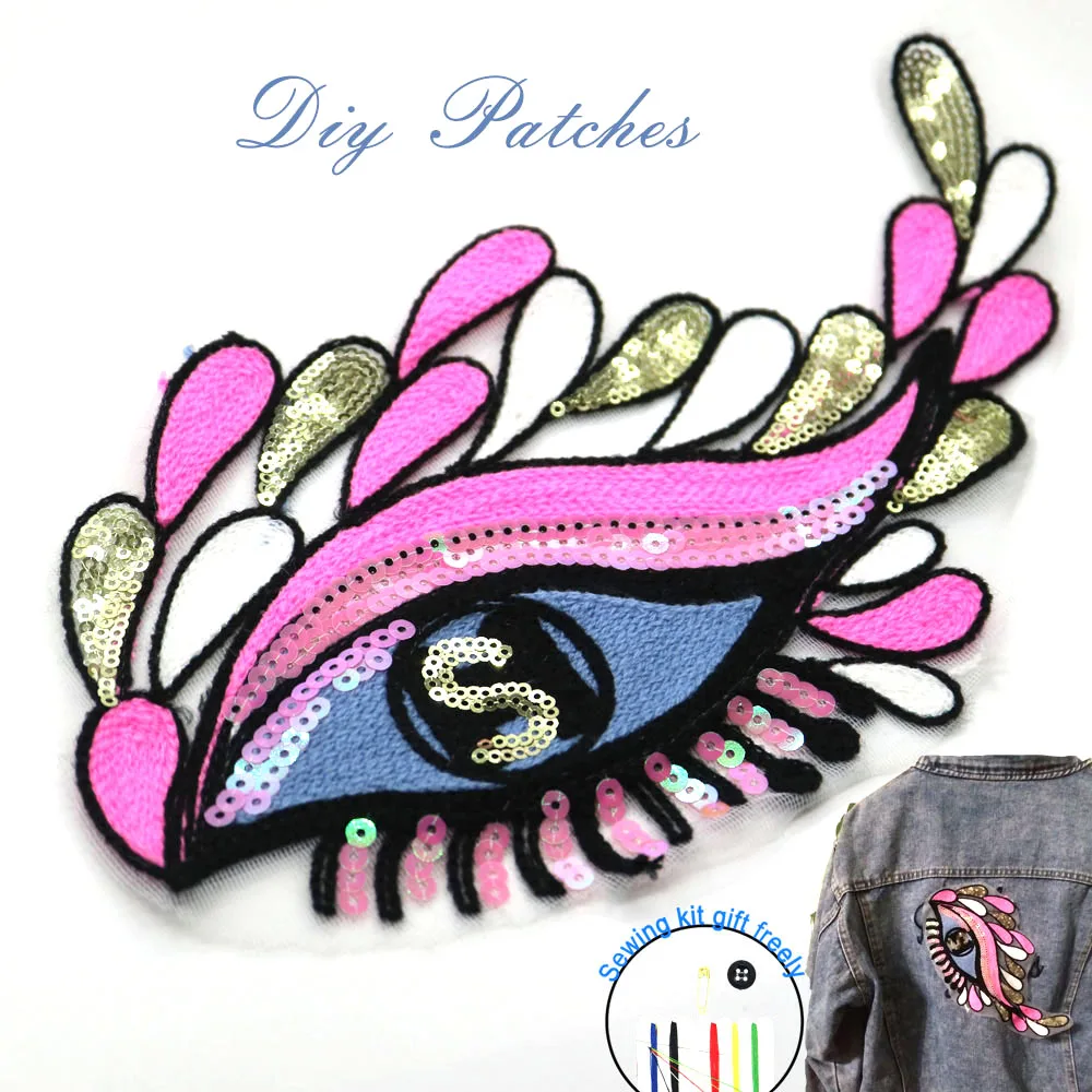 1pc sew on sequins eye Patches for Clothes Embroidery eyes parches