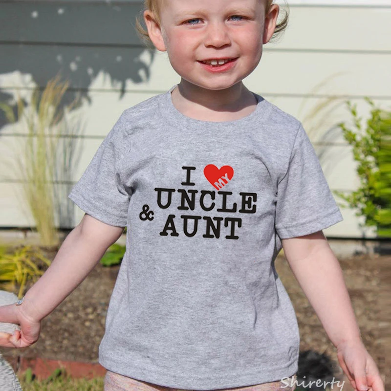 Летняя одежда для малышей Детская футболка с надписью «I Love My Uncle And Aunt» футболка с круглым вырезом и короткими рукавами Повседневная футболка для маленьких девочек одежда для детей