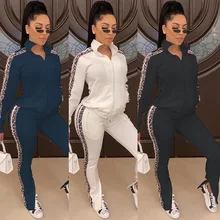 Женская обувь Splice воротником-стойкой одежда с длинным рукавом на молнии Повседневное спортивная одежда спортивный комплект со штанами, FDX99