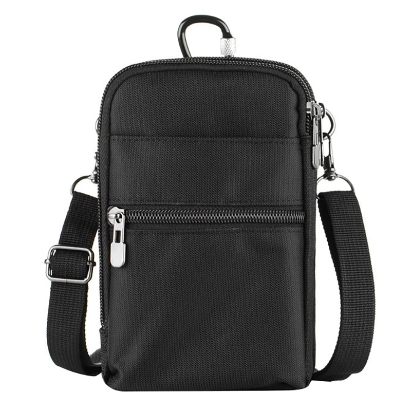 

ABZC-RFID Blocking Card Holder Neck Bag Travel Wallet Shoulder Pouch Crossbody Bags with Carabiner Waist Pack