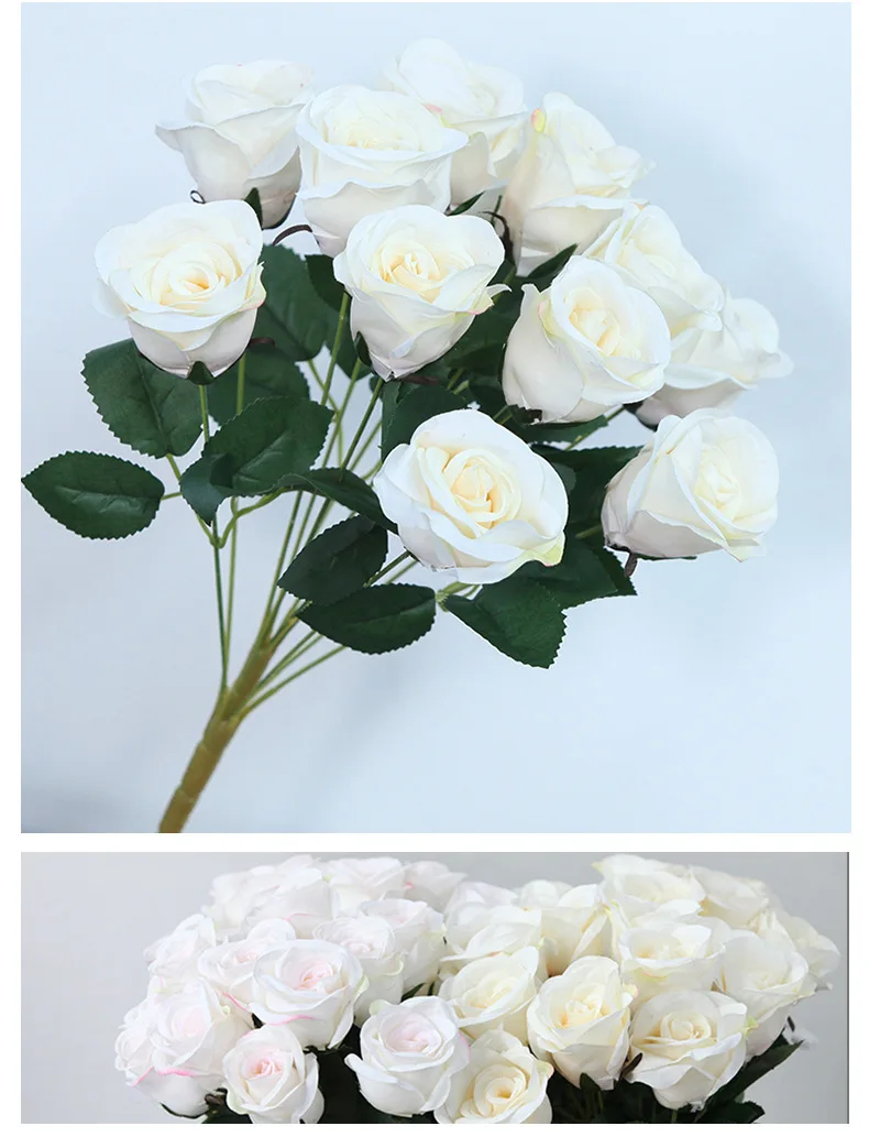 JAROWN 12 Heads Silk Roses Bride Holding Flowers Royal Blue Fake Rose Flowers Home Wedding Arch Table Decor Artificial Flower (56)