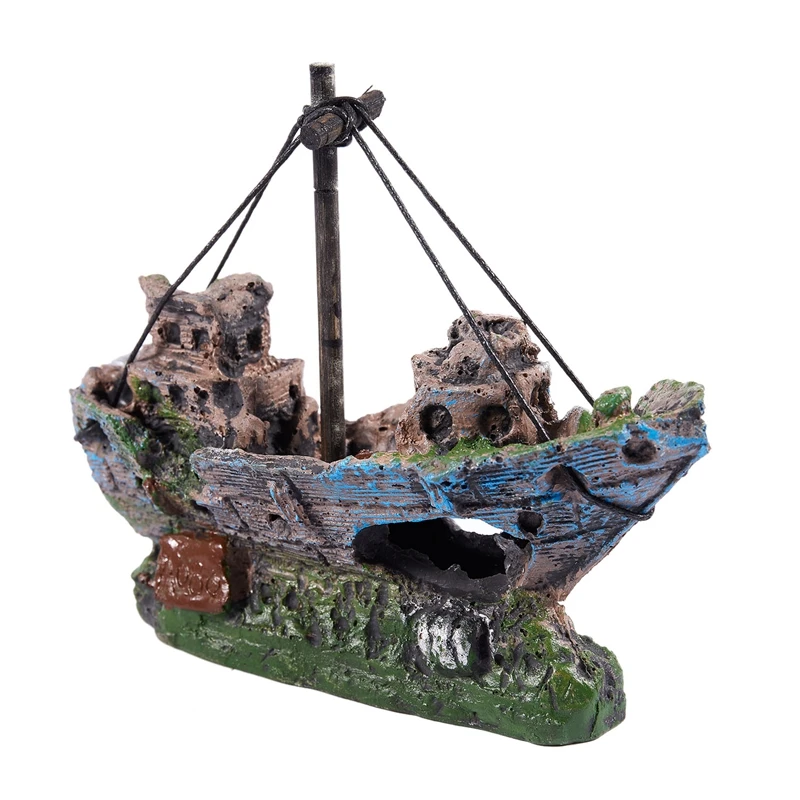

Fish Tank Cave Decoration Aquarium Ornament Wreck Sunk Ship Sailing Boat