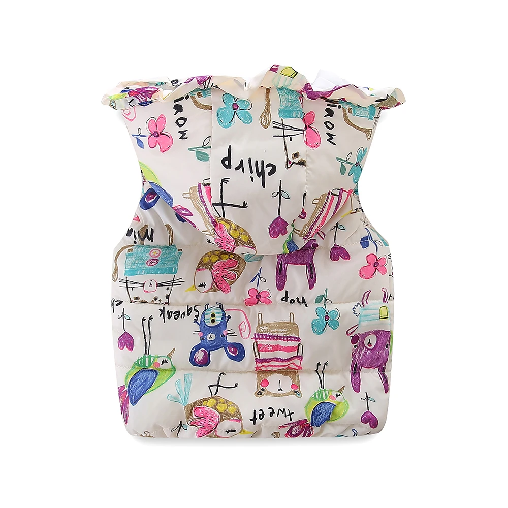 Girls Hooded Vest Sleeveless Wool Vest Jacket Cartoon Print Coat Kids Warm Cashmere Outwear Clothes children vest