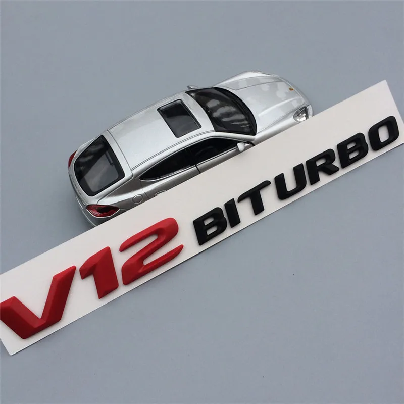 Автомобильный Стайлинг 18*2 см ABS пластик V8BITURBO V12BITURBO Эмблема для багажника значок боковые логотипы автомобили наклейки на тело 5 цветов - Цвет: Red black V12