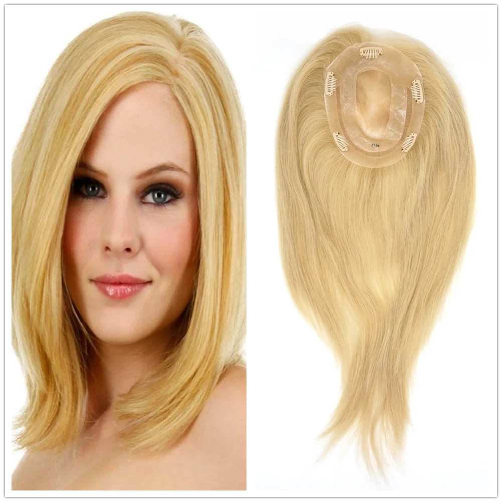 Hstonir-tupé de mujer, peluca con cierre 613, rubia, Mono, pelo indio Remy, TP14