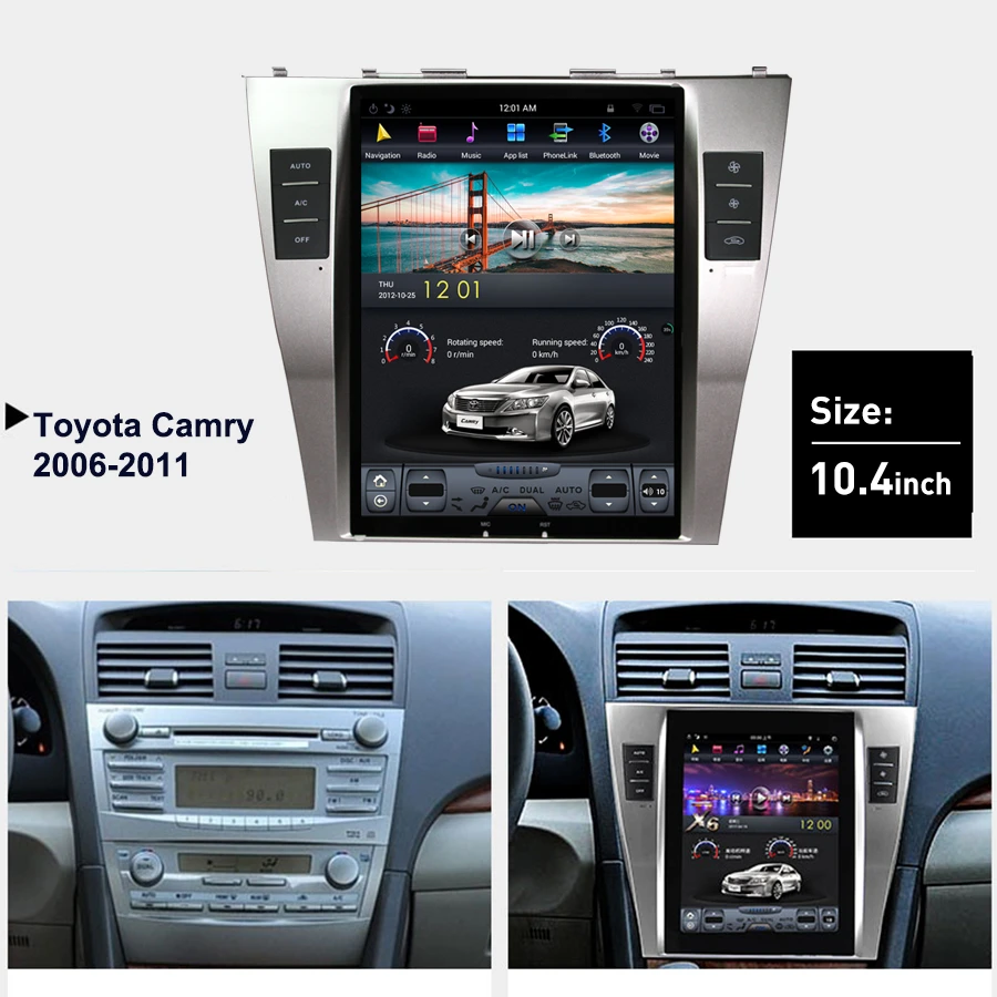 For Toyota Camry 2010 2011 10.4Inch Tesla Carplay Radio Head Unit 2 Din Car Bluetooth Android 9 GPS Navigation Multimedia Player |