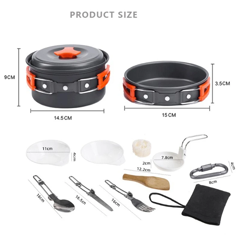12Pcs/Set Portable Cookware Bowl Pot Spoon For Outdoor Camping Hiking Backpacking Travel Tableware Picnic Accessories