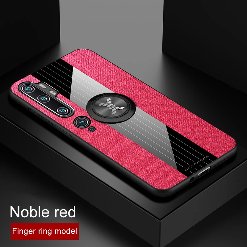 MAKAVO для Xiaomi Mi Note 10 Чехол-кольцо держатель Ткань Твердый чехол Мягкая Рамка тканевый чехол для телефона для Xiaomi Mi Note 10 Pro - Цвет: Red With Ring