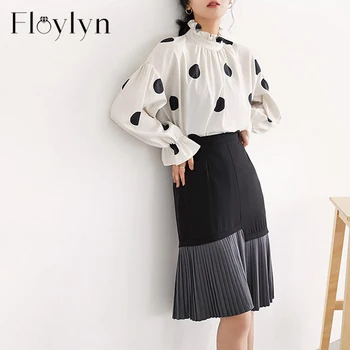 

Floylyn Vintage Patchwork Hit Color Women Pleated Skirt Elegant High Waist Irregular Female Skirt 2020 Mid-length Skirts Saia