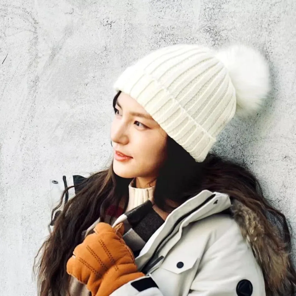 Xiaomi Mijia шерстяная вязаная зимняя шапка простая сохраняет тепло Мягкая универсальная натуральная шерсть тонкое плетение съемный пушистый шарик для мужчин и женщин
