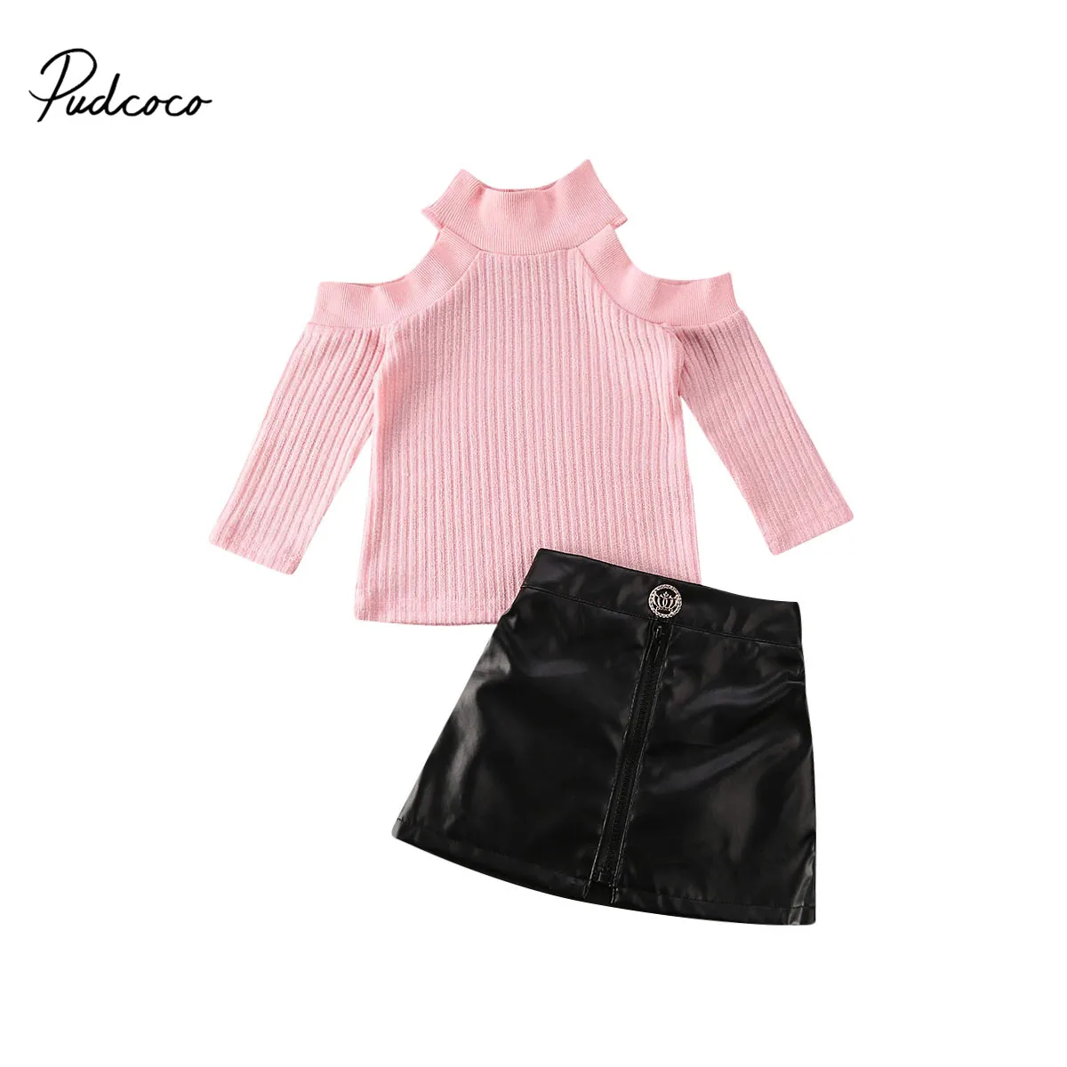 

Pudcoco 1-5Y 2020 Fashion Infant Baby Girls Kids Clothes Sets Long Sleeve Knit Off Shoulder Pullover Sweater Tops Skirt Outfit