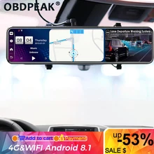 Android wideorejestrator 4G 12 Cal lusterko wsteczne samochodu rejestratory kamera monitorująca 1080P ADAS nawigacja GPS rejestrator