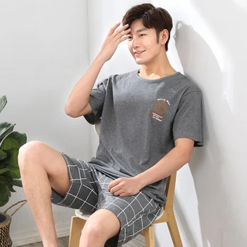 

Men Summer Cotton Short-sleeved Shorts Pajamas Set Thin Section Home Suit Multi Styles L-xxxl Plus Sizes Mens Sleepwear Pajamas