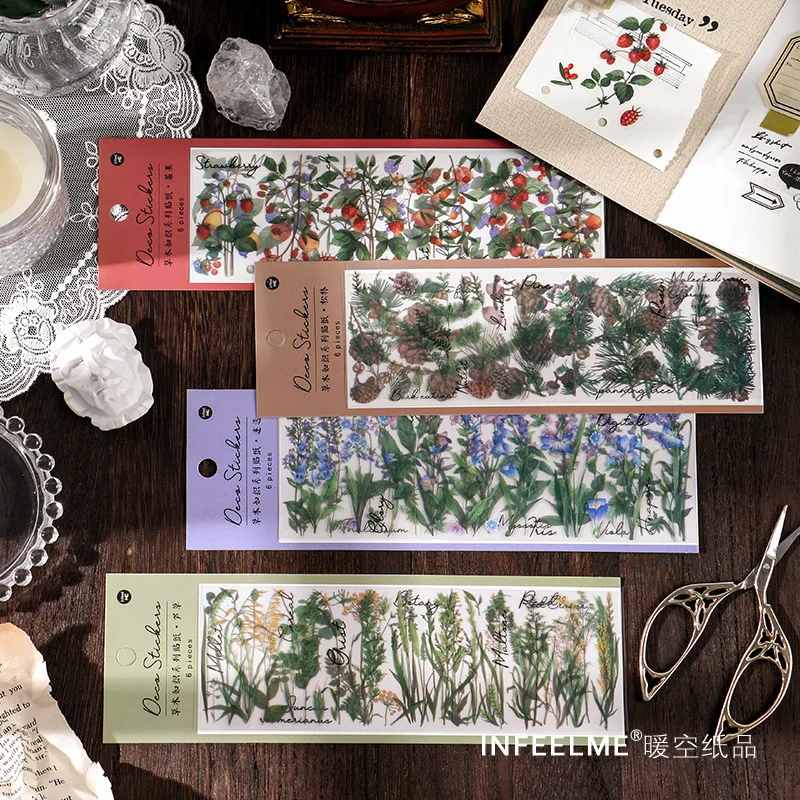 JIANWU 6 Sheets Plant Transparent PET Stickers Creative Retro Decoration Journal Scrapbooking Sticker Stationery School Supplies afbeelding