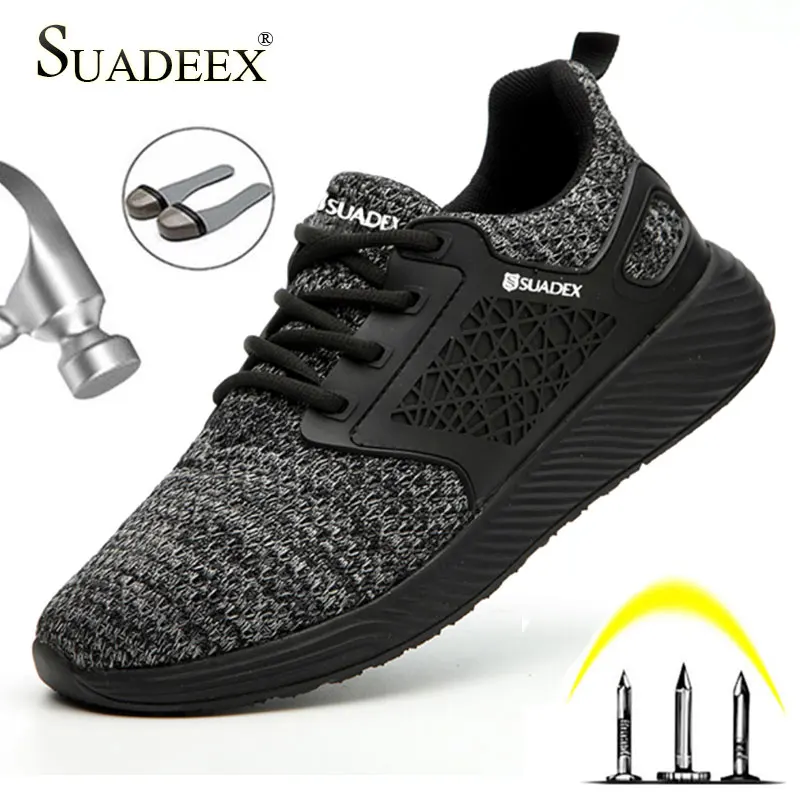 SUADEEX Unisex Men Women Safety Shoes Steel Toe Puncture Proof Work Shoes Lightweight Outdoor Breathable Construction Boots Men