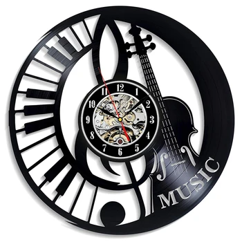 

Vinyl Record Wall Clock Modern Design Living Room Music Theme Watch Musical Instrument Piano Guitar Drum Wall Clocks Home Decor